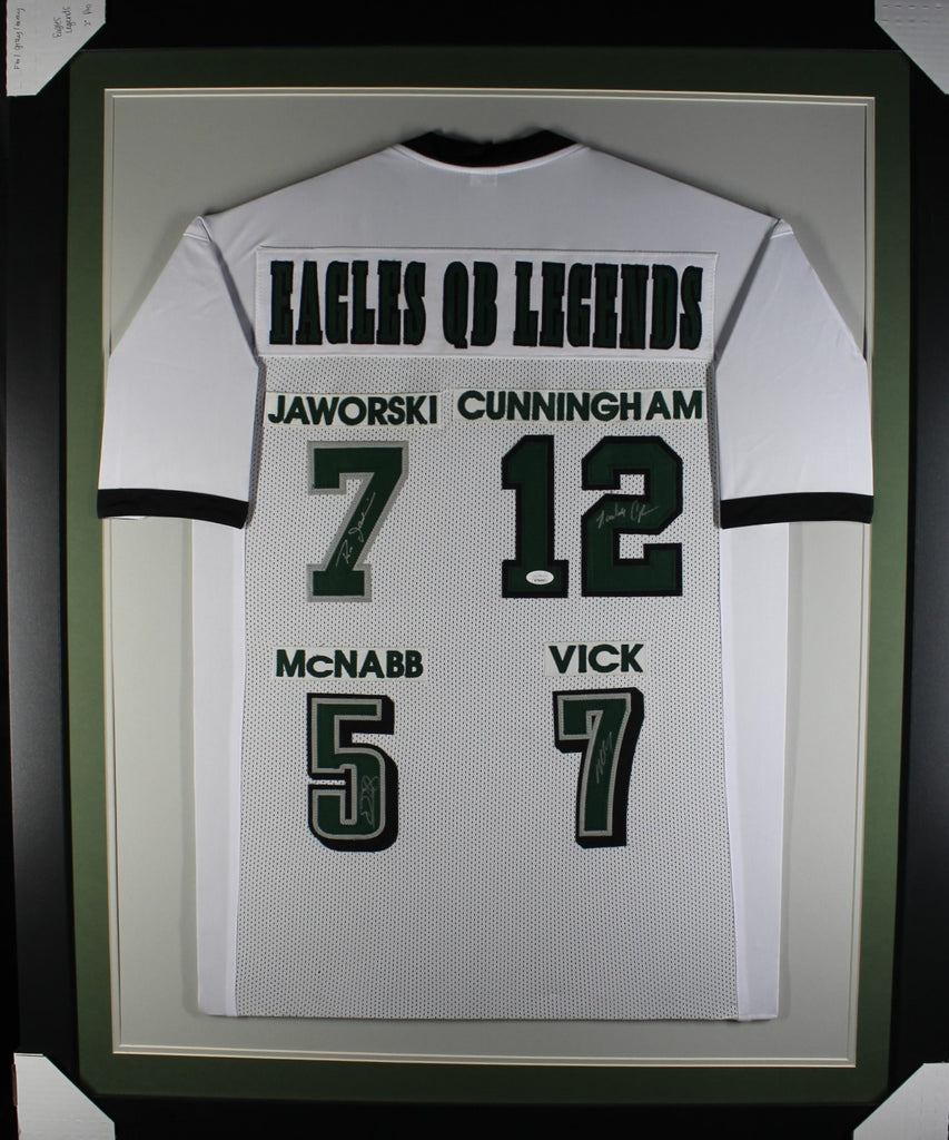 eagles-qb-legends-framed-autographed-green-jersey – Midwest Memorabilia