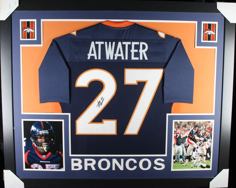 Steve Atwater framed autographed blue jersey