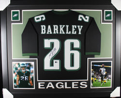 Saquon Barkley framed autographed black jersey "Skyline Style"