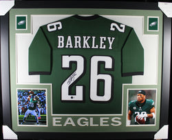 Saquon Barkley framed autographed green jersey