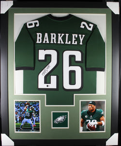 Saquon Barkley framed autographed green jersey