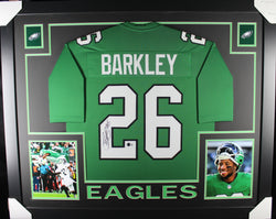 Saquon Barkley framed autographed kelly green jersey