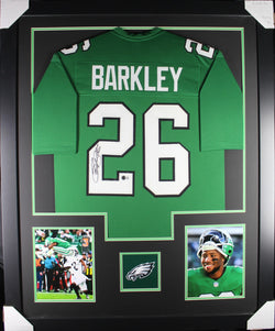 Saquon Barkley framed autographed kelly green jersey