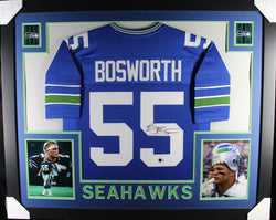 Brian Bosworth framed autographed blue jersey