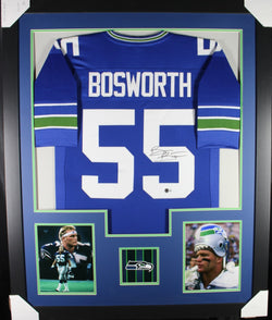 Brian Bosworth framed autographed blue jersey