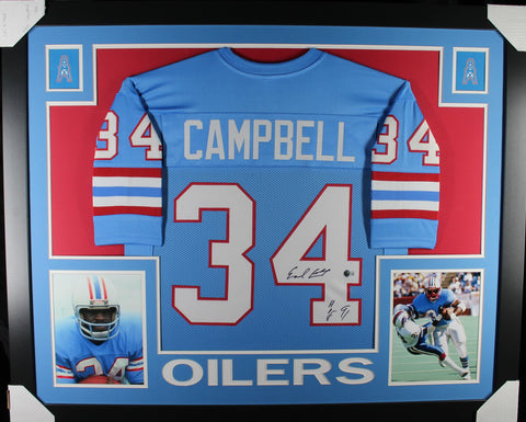 Earl Campbell "HOF 91" Inscribed framed autographed powder blue jersey