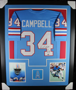 Earl Campbell "HOF 91" Inscribed framed autographed powder blue jersey