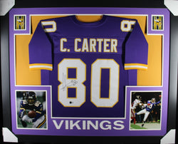 Cris Carter framed autographed purple jersey