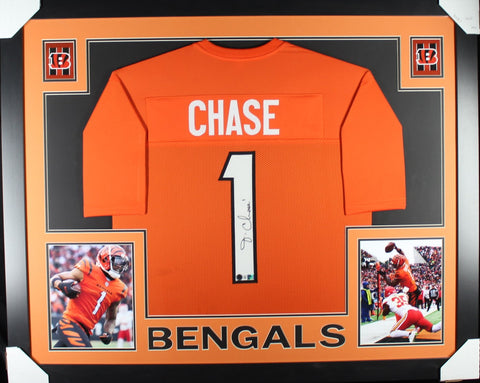 Ja'Marr Chase framed autographed orange jersey "Skyline Style"