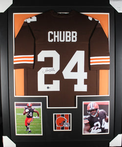 Nick Chubb framed autographed brown jersey