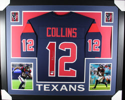 Nico Collins framed autographed blue jersey