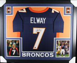 John Elway framed autographed blue jersey