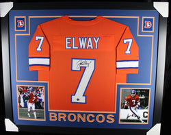 John Elway framed autographed orange jersey