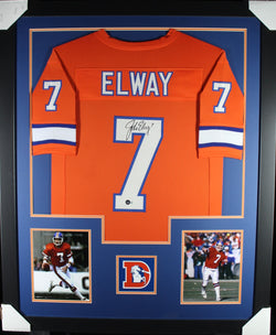 John Elway framed autographed orange jersey