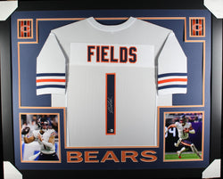 Justin Fields framed autographed white jersey