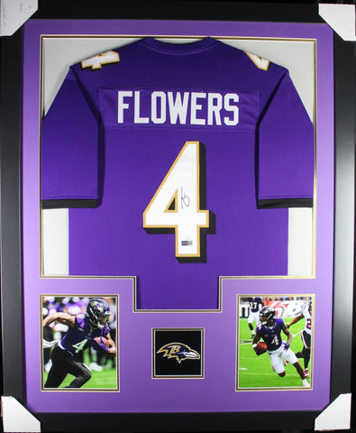 Zay Flowers framed autographed purple jersey