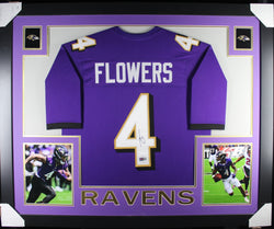 Zay Flowers framed autographed purple jersey