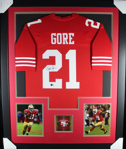 Frank Gore framed autographed red jersey