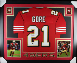 Frank Gore framed autographed red shadow jersey