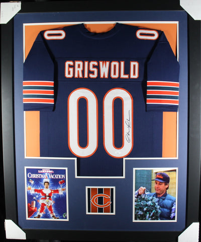 Chevy Chase "Clark Griswold" framed autographed navy jersey