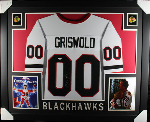 Chevy Chase "Clark Griswold" framed autographed white jersey