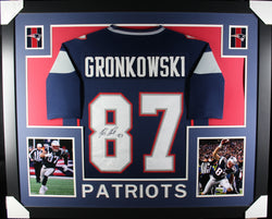 Rob Gronkowski framed autographed blue jersey