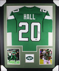 Breece Hall framed autographed green jersey