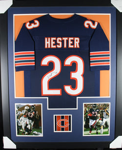 Devin Hester framed autographed blue jersey