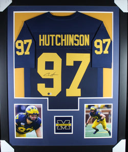 Aiden Hutchinson framed autographed college blue jersey