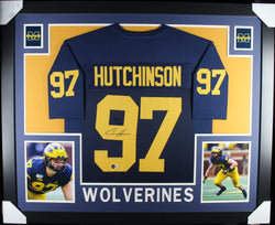 Aiden Hutchinson framed autographed college blue jersey