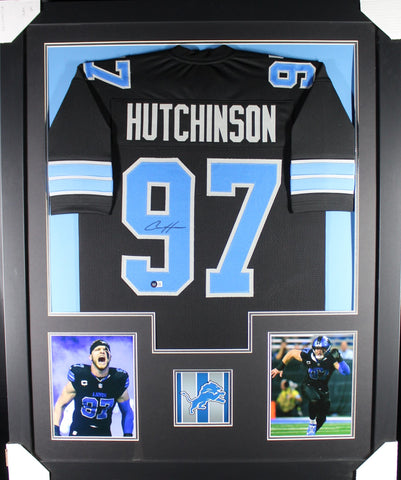 Aiden Hutchinson framed autographed black jersey