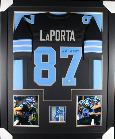 Sam LaPorta framed autographed black jersey