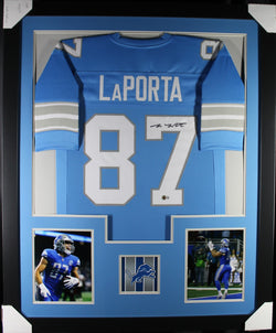 Sam LaPorta framed autographed blue jersey