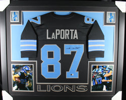 Sam LaPorta framed autographed black jersey