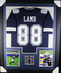 Ceedee Lamb framed autographed navy jersey