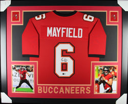 Baker Mayfield framed autographed red jersey