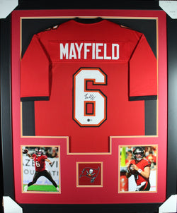 Baker Mayfield framed autographed red jersey