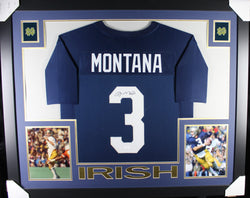 Joe Montana framed autographed blue jersey