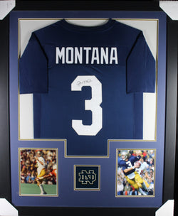 Joe Montana framed autographed blue jersey