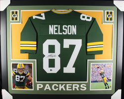 Jordy Nelson framed autographed green jersey