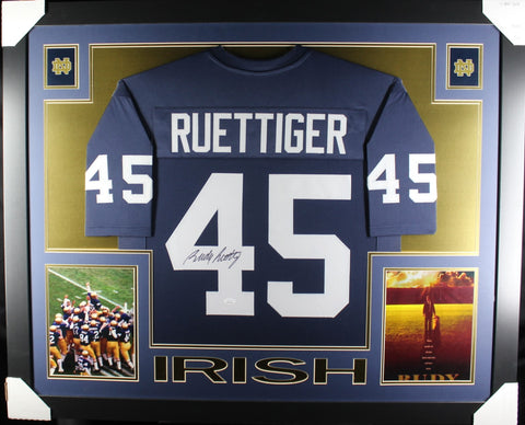 Rudy Ruettiger framed autographed blue jersey "Skyline Style"