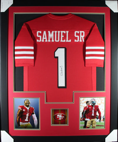 Deebo Samuel framed autographed red jersey