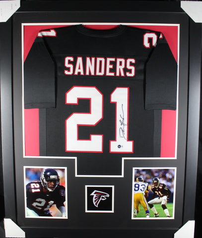 Deion Sanders framed autographed black jersey