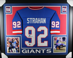 Michael Strahan framed autographed blue jersey