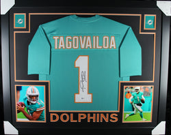 Tua Tagovailoa framed autographed teal jersey