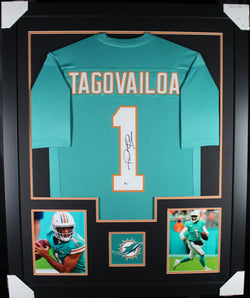 Tua Tagovailoa framed autographed teal jersey