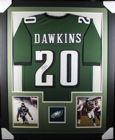 brian-dawkins-framed-autographed-green-jersey