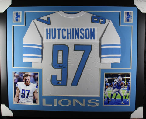 Aiden Hutchinson framed autographed white jersey