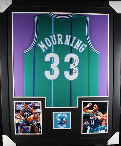 Alonzo Mourning framed autographed teal jersey "Tower Style"