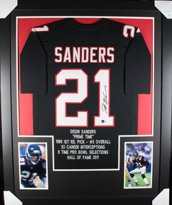 SAN FRANCISCO 49ERS DEION SANDERS AUTOGRAPHED FRAMED RED JERSEY